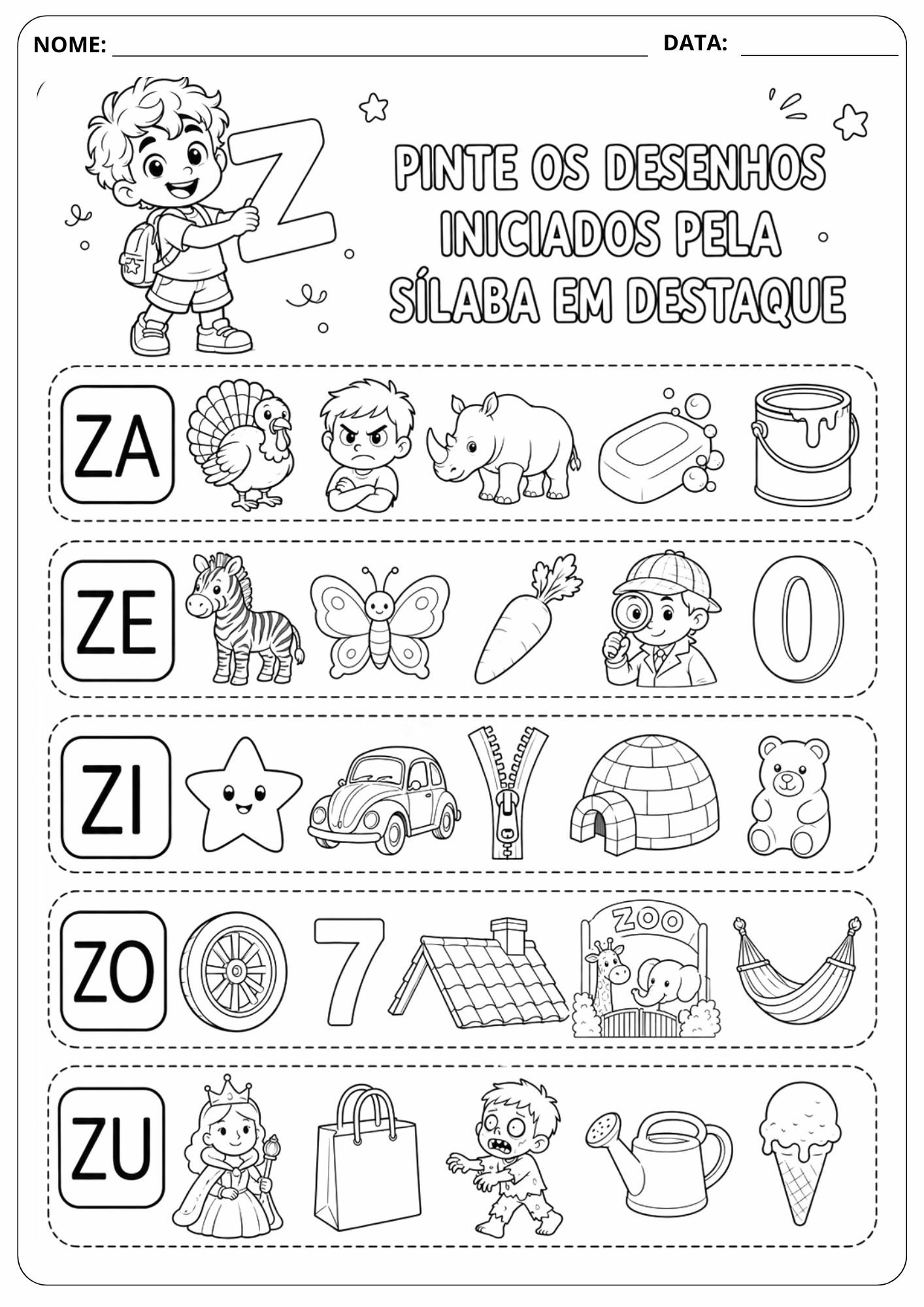 Prévia da atividade Sílaba Inicial: Z