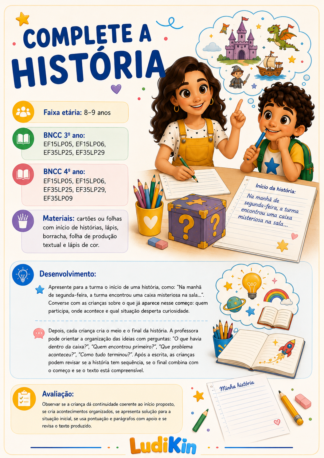 Prévia da brincadeira Complete a História