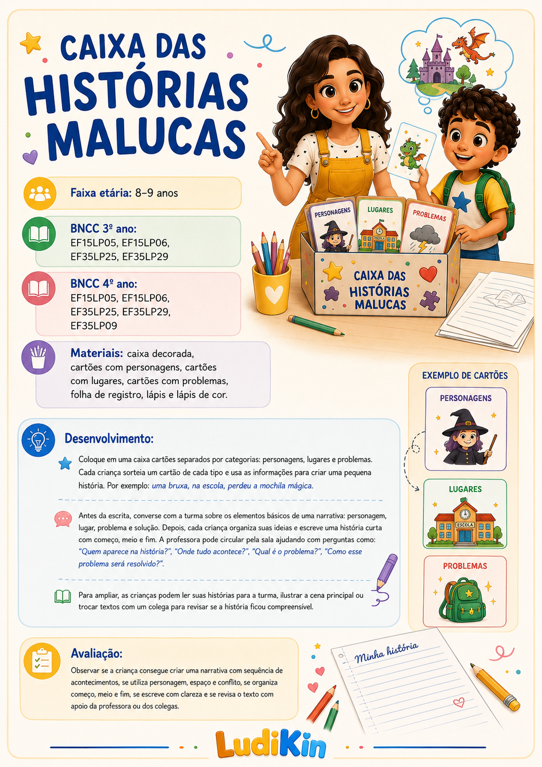 Prévia da brincadeira Caixa das Histórias Malucas